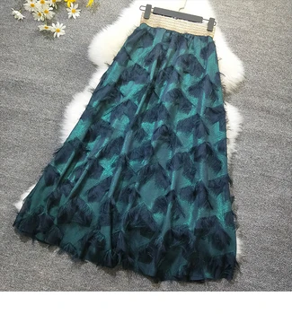 

Slim gold thread elastic waist imitation feather long A-Line skirt ins2018 new autumn and winter fashion temperament skirt