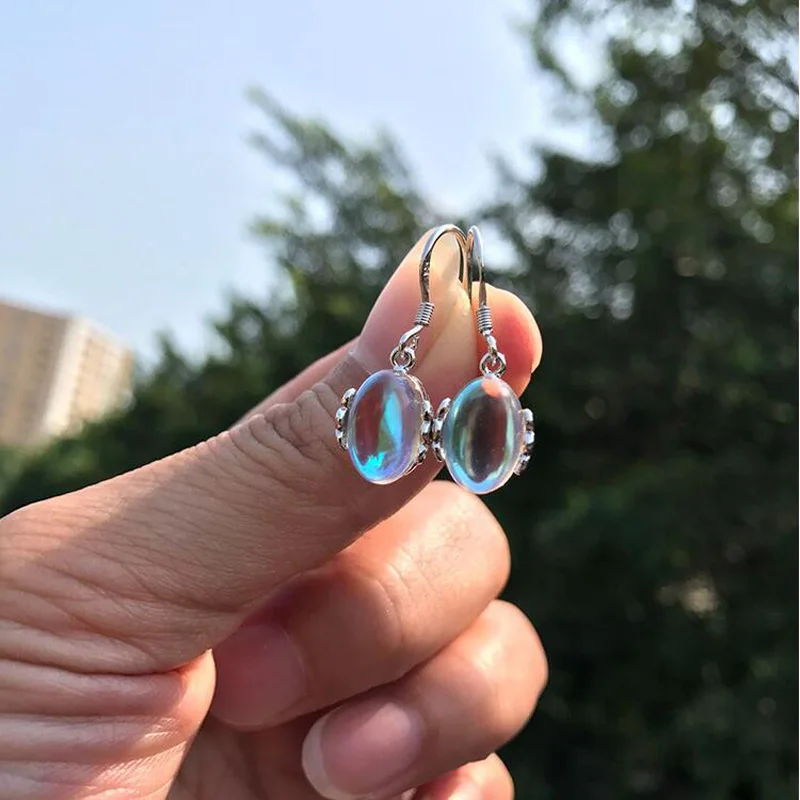 

Women Fashion 925 Silver Oval White Moonstone Dangle Earrings For Girl Female Simple Summer Party Earring Gift Jewelry EH291