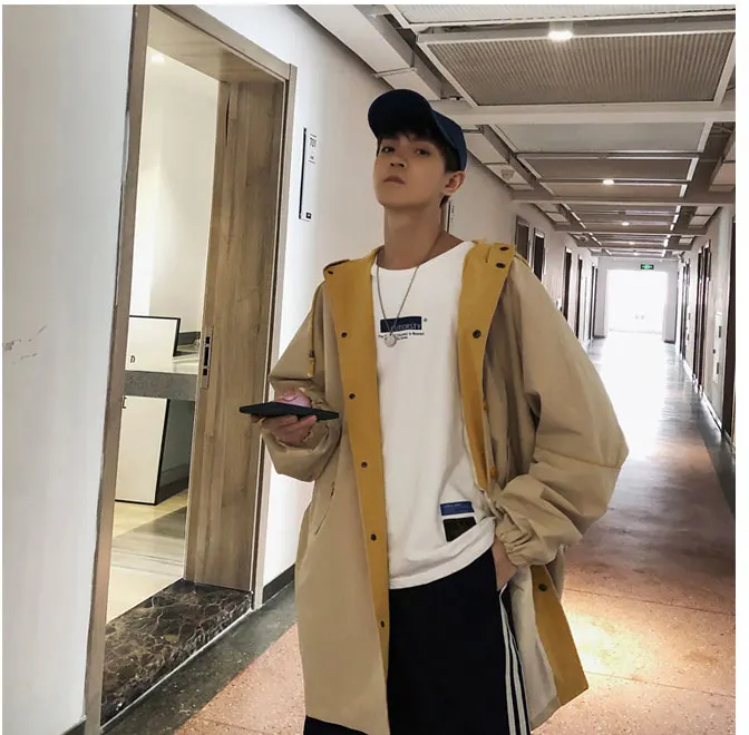 Korean Long Jacket Men Camouflage Hooded Trench Coat Men Spring Street Style Military Trenchcoat  (8)