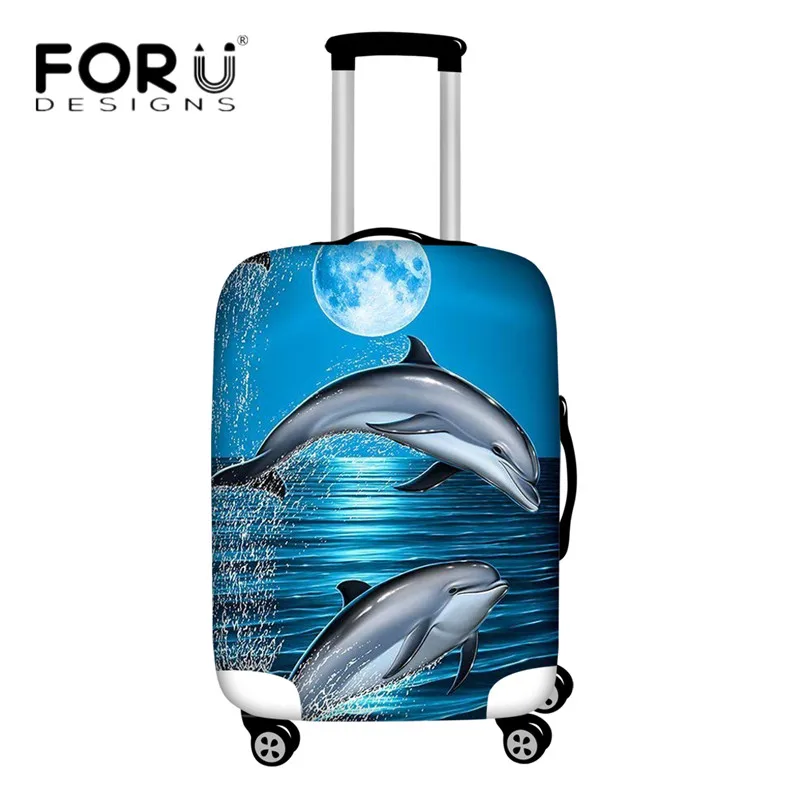 

FORUDESIGNS Travel Organizer Luggage Cover 3D Dolphins Moon Suitcase Protective Covers for 18-30 Inch Trolley Case Elastic Thick
