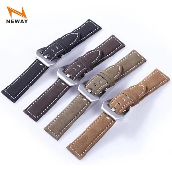 

neway Frosted Cowhide Leather Watch Band Wrist Strap 316L Steel Buckle 18mm 20mm 22mm 24mm Replacement Bracelet Belt Black Brown