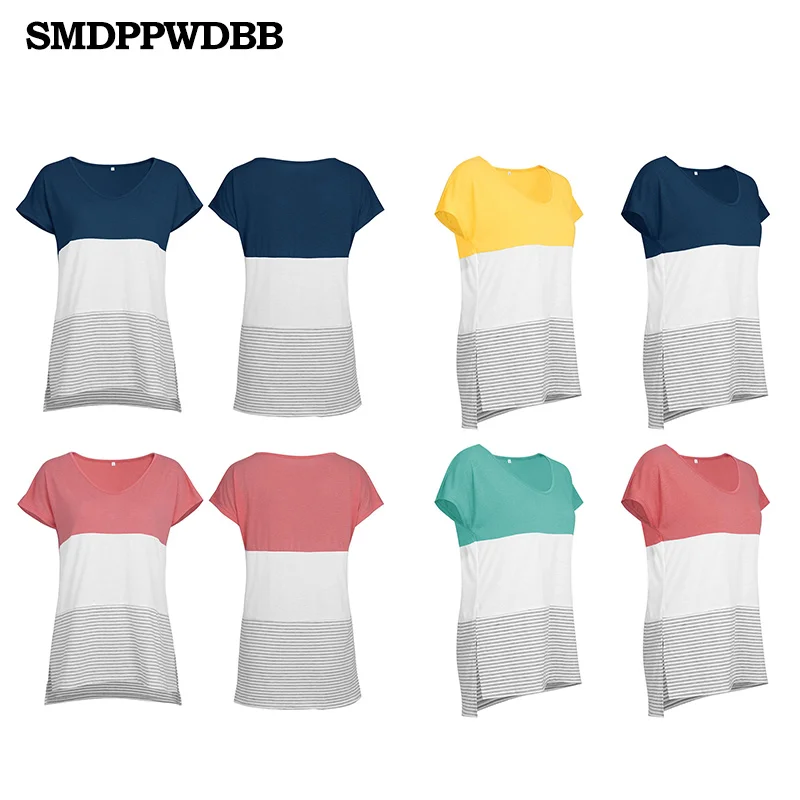 SMDPPWDBB беременных футболки шорты Повседневное Беременность Одежда для беременных женская одежда Gravida Vestidos лоскутное