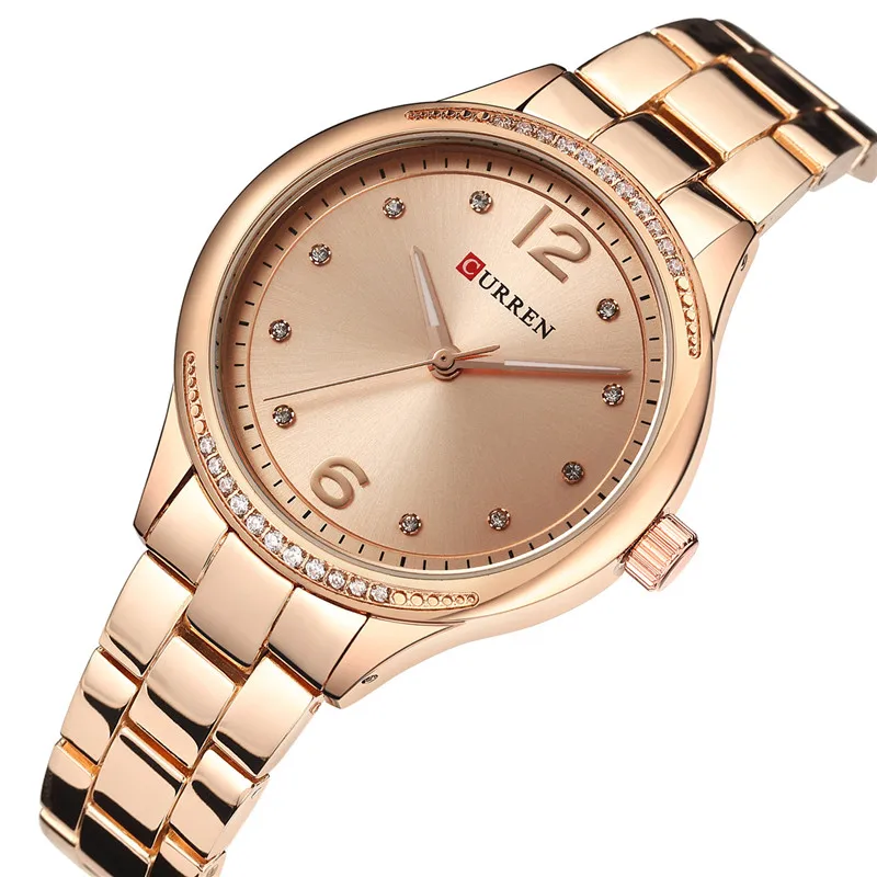 CURREN женские часы Лидирующий бренд Роскошные черные женские водонепроницаемые часы сетка браслет из нержавеющей стали цветок женские наручные часы 9003