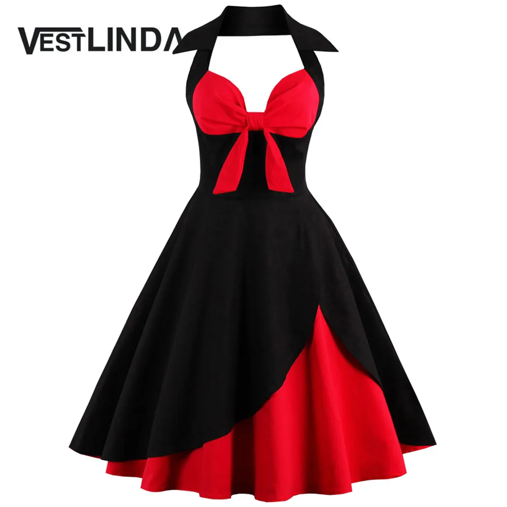 Buy Cheap VESTLINDA Vintage 50s 60s Rockabilly Summer Dress 2017 Sexy Halter Women Dress Robe Plus Size Pin Up Retro Party Dresses Vestido