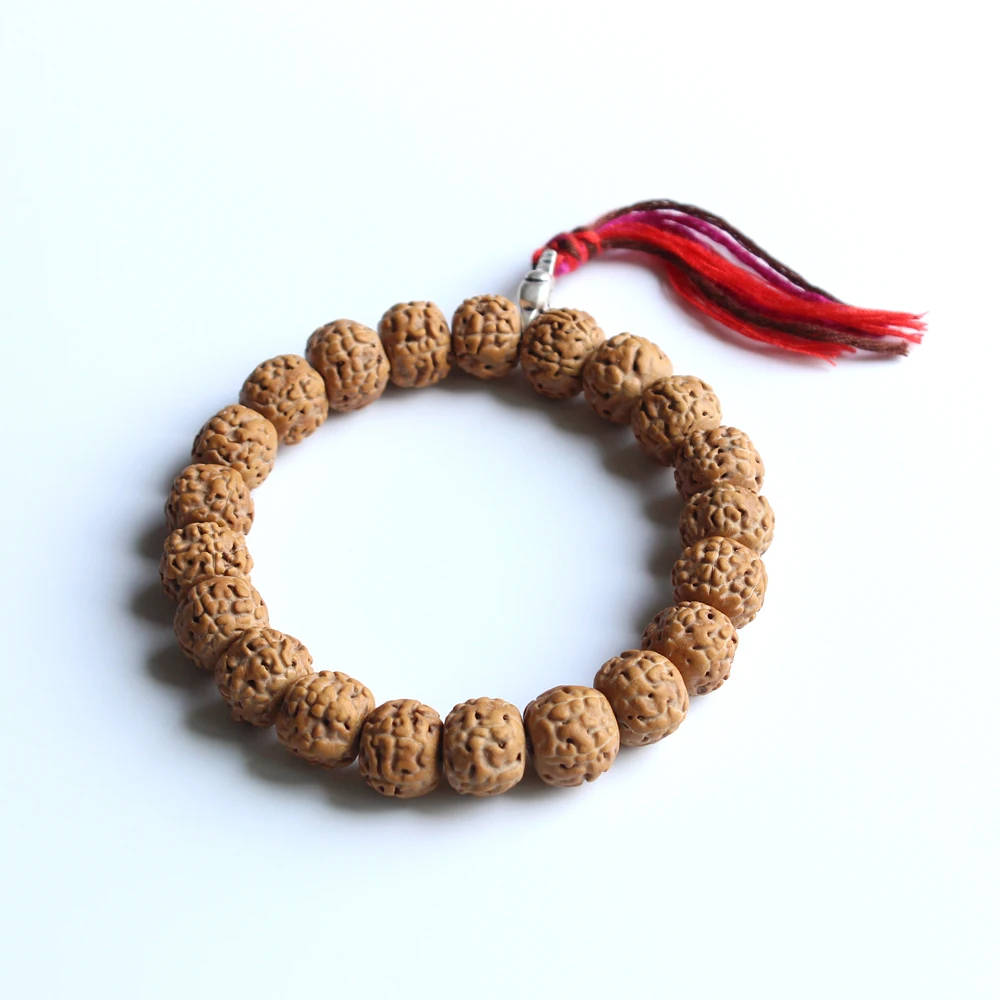 

Prayer Mala Natural Rudraksha Beaded Bracelet White Copper Tibetan Buddhism Totem Handmade Cotton thread Lucky Knot Charm Bangle