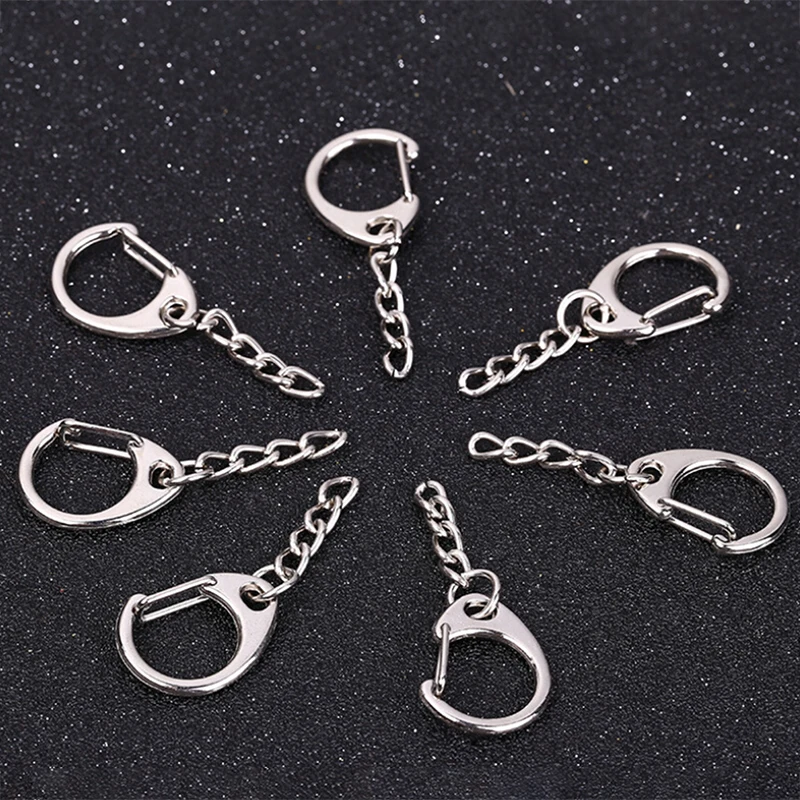 10pcs DIY Silver Metal Swivel Clasp Hooks Bag Parts Polished Keyring Keychain Split Ring Key Rings With Short Chain Bag Parts