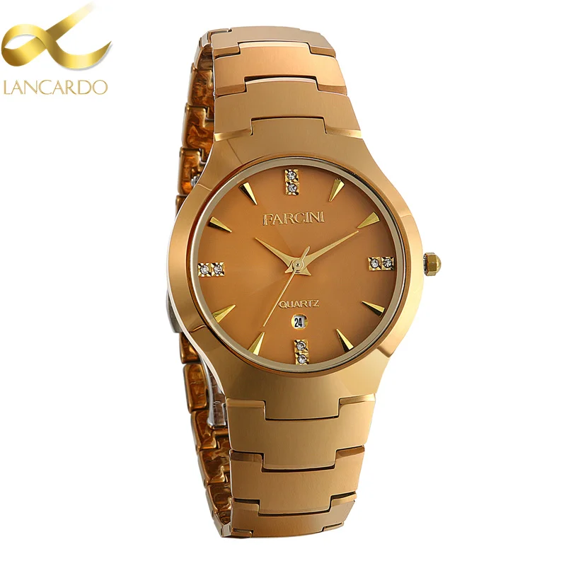 

Lancardo Men Women Tungsten Steel Quartz Watches Luxury Calendar Gold Watch For Man Bussiness Waterproof Wristwatches Clock