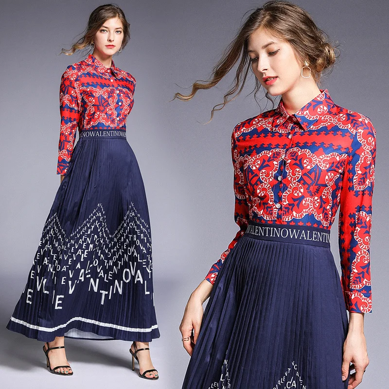 

2019 Spring Summer Fall Runway Vintage Floral Print Collar Long Sleeve Empire Waist Women Lady Party Casual A-Line Maxi Dress
