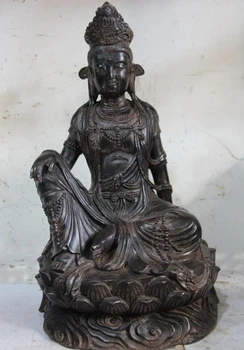 

USPS to USA S2880 Tibet Buddhism Temple Copper Bronze Comfortable Guan Yin Kwan-yin Buddha Statue