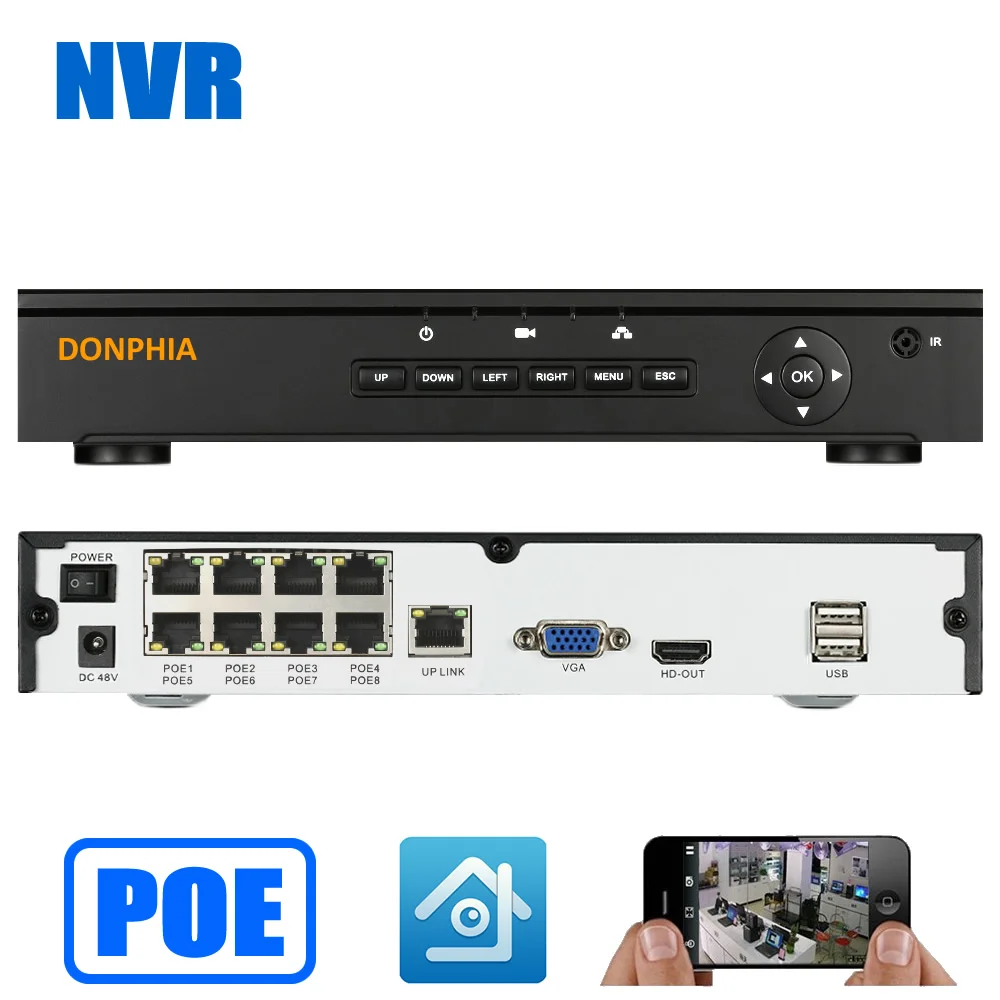 Видеорегистратор DONPHIA 8CH Onvif Full HD 1080P 48 В PoE NVR 802.3af/at сетевой видеорегистратор для ip