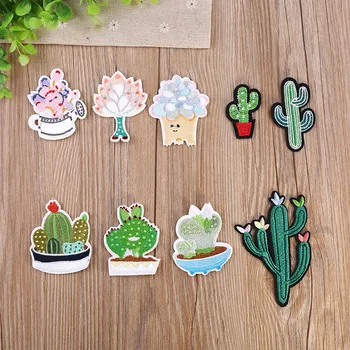 

Flower Cactus Embroidery Patch Heat Transfers Iron On Sew On Patches for DIY T-shirt Clothes Stickers Decorative Applique 47203