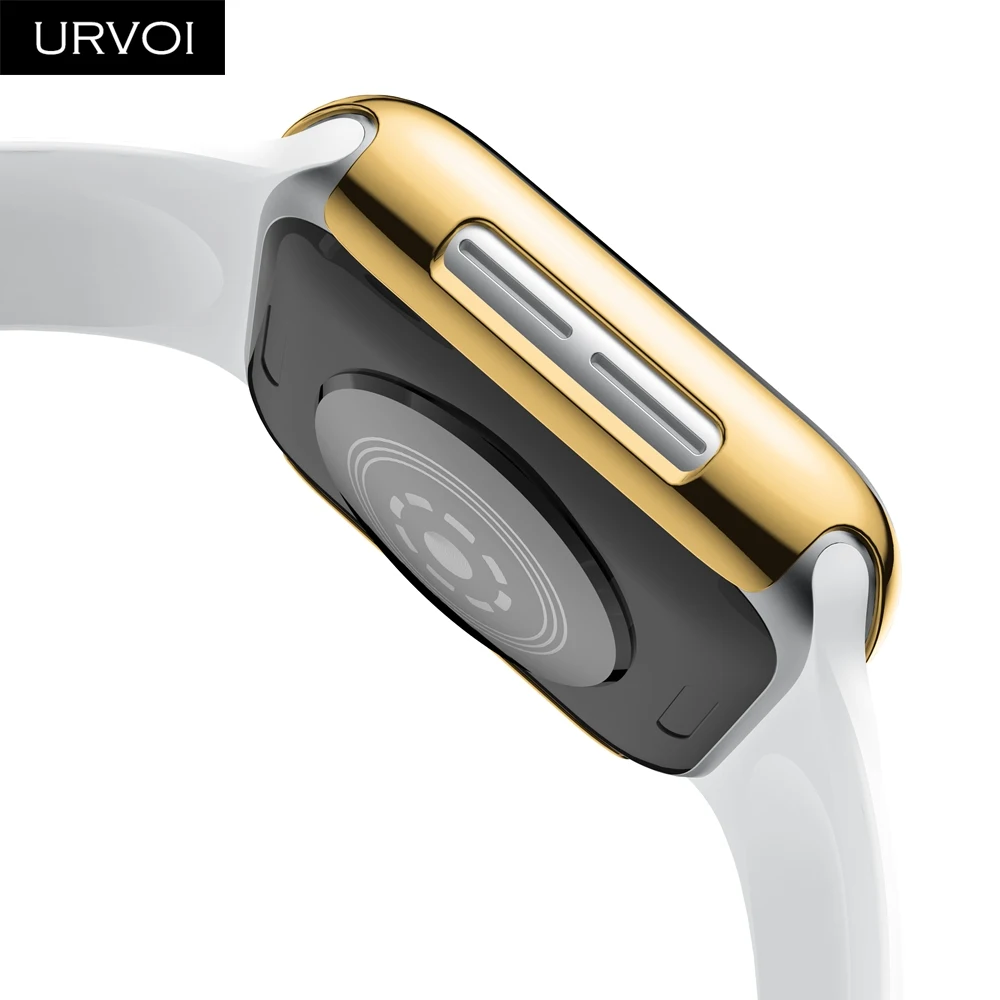 URVOI Полный Чехол для Apple Watch series 4 3 2 пластиковый чехол Защита экрана для iWatch slim fit гальванический чехол полоса 40 44 мм