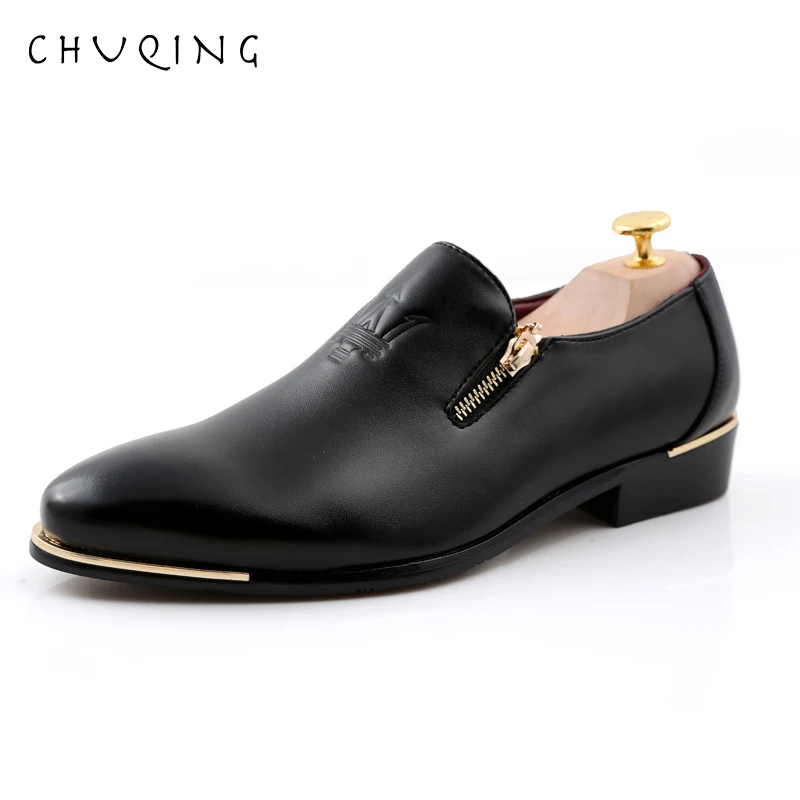 

CHUQING New Leather Shoes Men Zipper Casual Oxfords Man's Leather Footwear Slip On Men Shoes Drive Shoes