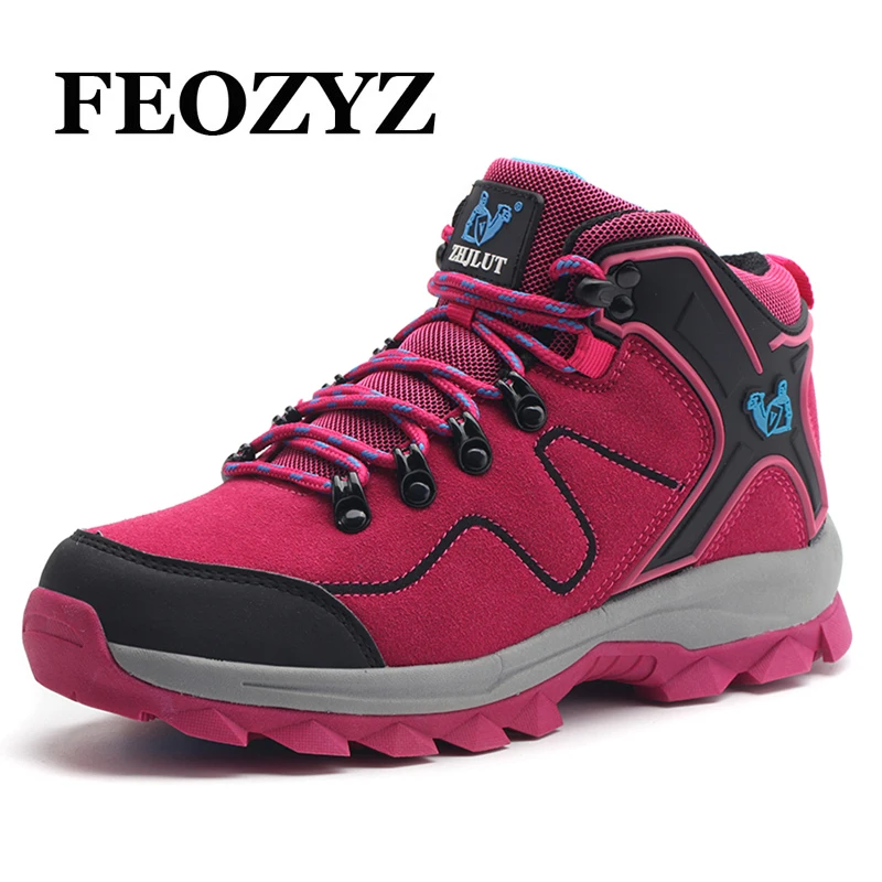 FEOZYZ Outdoor Anti Slip Hiking Shoes For Women Hight Top Mountaineering Shoes Waterproof