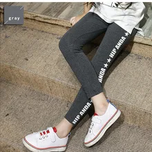 Весенне-осенние леггинсы для девочек, хлопковые штаны с буквенным принтом для девочек, спортивные Леггинсы, одежда для девочек, От 6 до 13 лет, KL-1516