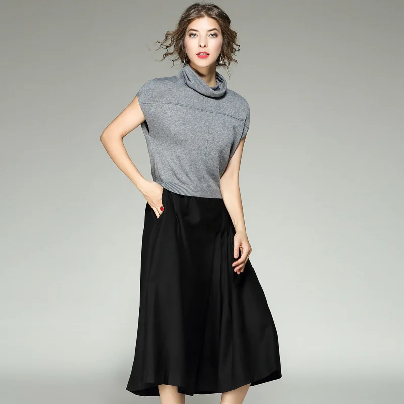 Multiflora High Neck Knitted Patched A line Dress Spring Summer