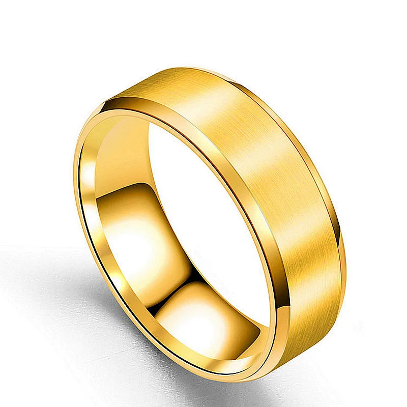 Ekustyee Gold Color Simple Stainless Steel Rings Men Jewelry