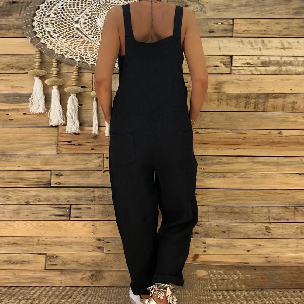 Casual Linen Loose Playsuits Women Square Sleeveless Solid Combinaison Femme Vintage Plus Size Overalls Female Lace Long Romper Casual Linen Loose Playsuits Women Square Sleeveless Solid Combinaison Femme Vintage Plus Size Overalls Female Lace Long Romper