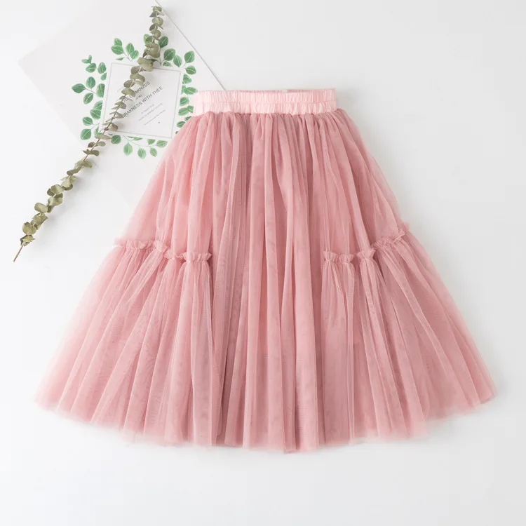 Детская юбка для девочек-подростков, сетчатые юбки-пачки принцессы для танцевальной вечеринки, юбка костюм для девочек 6, 8, 10, 12 лет, весна, лето, Осень - Цвет: Розовый
