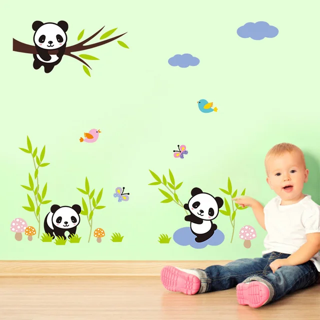 Vinis para quarto infantil Desenho animado de panda dizendo oi