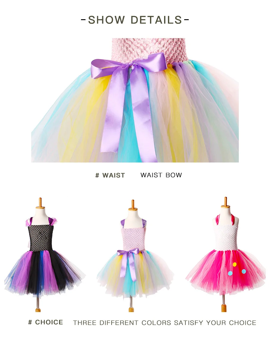 Handmade Horse Pattern Girls Tutu Dress for Halloween Dress Up Party Kids Rainbow Flower Dress with Unicorn Headband 2-12Y (9)