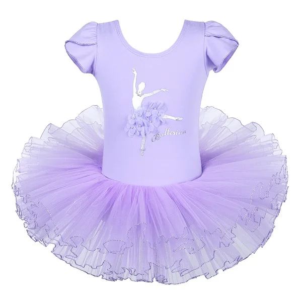 BAOHULU/детское балетное платье с коротким рукавом, жемчужный цветочный танцевальный Купальник для девочек, Костюм Балерины, балетная пачка, детская одежда для девочек - Цвет: B160 purple