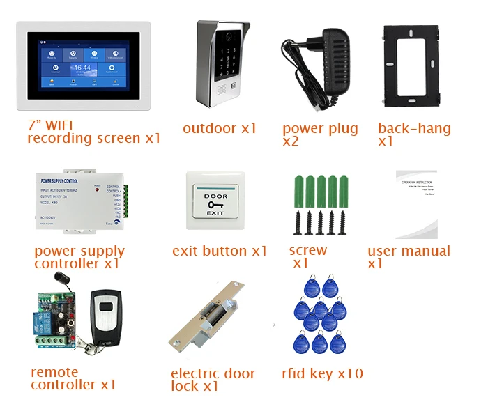 wifi " сенсорный экран lcd видеодомофон дверной телефон набор для записи кода клавиатуры IC уличная камера Электрический замок удара
