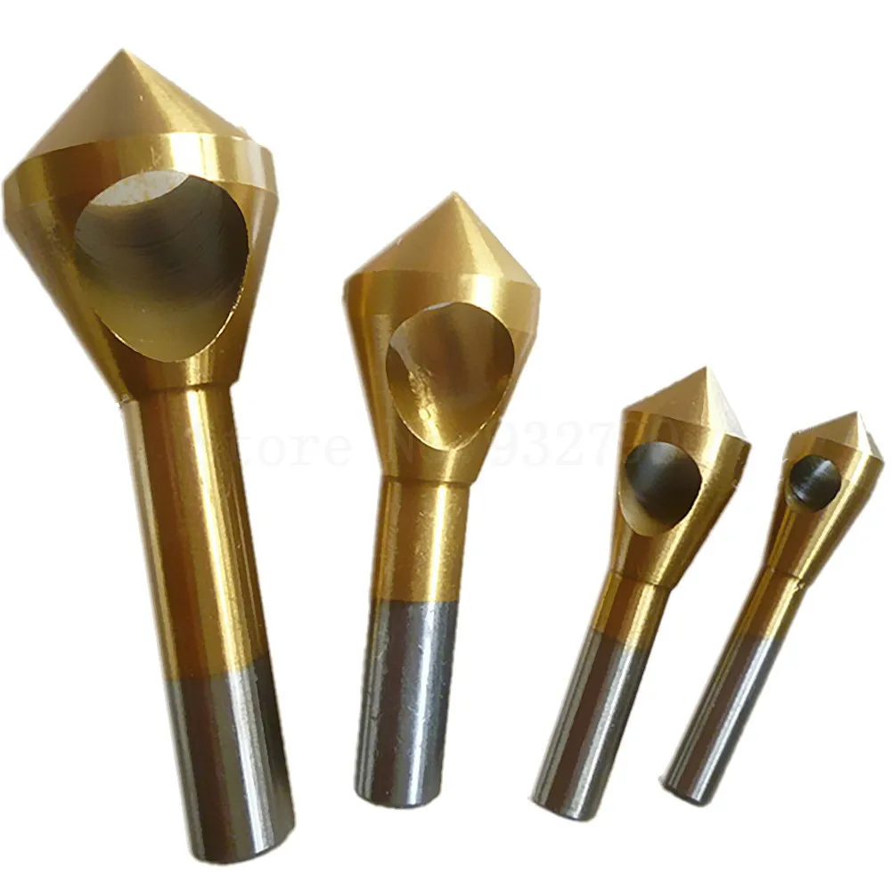 4pc Titanium Coate Countersink Deburring Bit Hand Tool Set Metal Wood Cut Drill