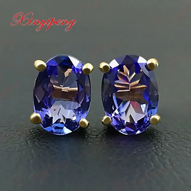 18 K Yellow Gold With Natural Tanzanite Earrings Blue And Purple 18 K Yellow Gold With Natural Tanzanite Earrings Blue And Purple Of Fire Fine
