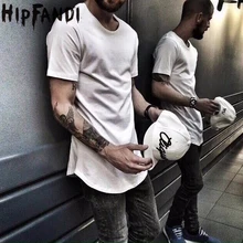Camiseta Grande y alta de diseñador citi para hombre, ropa de tendencias, Kanye West, dobladillo curvo, blanco liso, extendido, 2018
