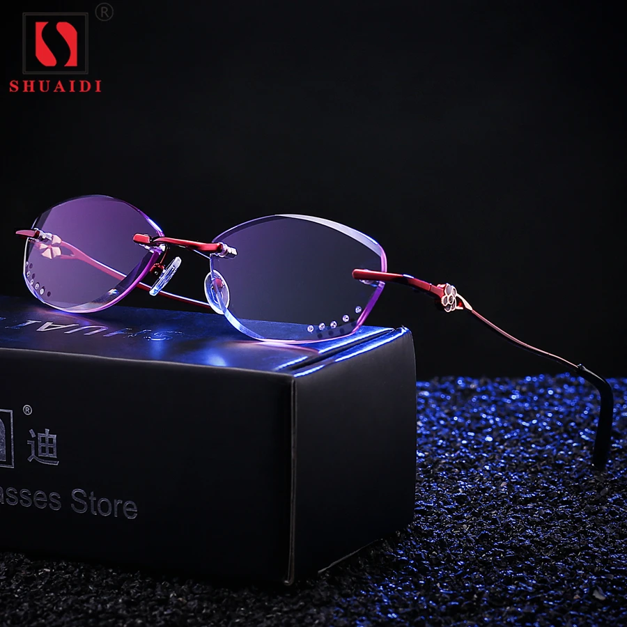 Для женщин без оправы фиолетовые линзы Очки для чтения для женщин женские дальнозоркостью Очки для чтения Анти-усталость+ 1+ 1.5+ 2+ 2.5+ 3+ 3.5+ 4