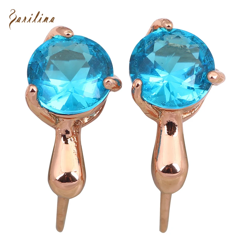 

New 2019 Gift Stunning Romance Fashion Brand Designer Blue Cubic Zirconia Rose Gold Women Earrings Cute Fashion Jewelry E156
