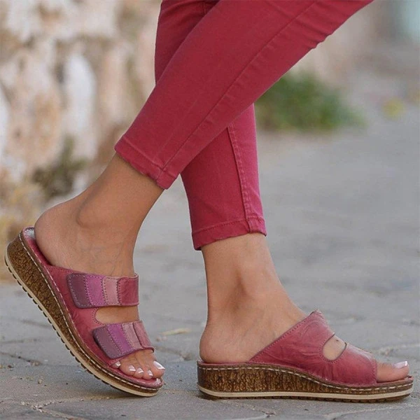 

PUIMENTIUA Chic Summer Women Ladies Fashion Stitching Color Casual Low Wedge Heel Beach Open Peep Toe Sandals Slippers Shoe 2019