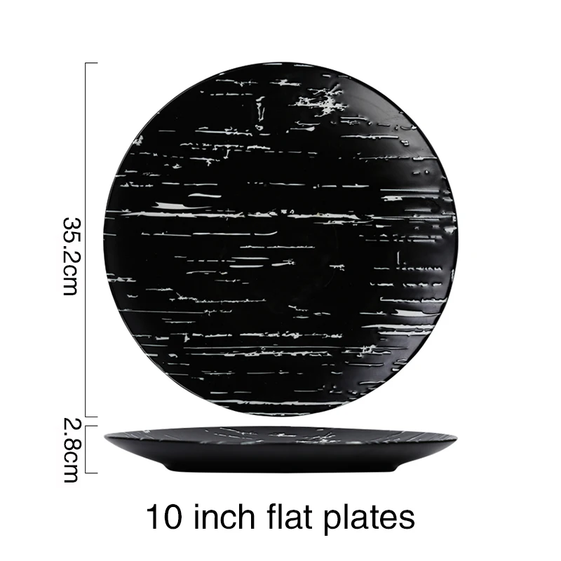 Керамический поднос для еды, черная мраморная тарелка, столовый набор для еды, нордический стейк, паста, Рождественский ужин, плоская тарелка, столовая посуда, 1 шт - Цвет: 10inch