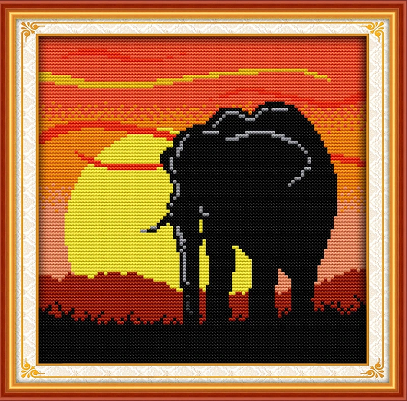 

The sunset elephant, counted printed on fabric DMC 14CT 11CT Cross Stitch kits,embroidery needlework Sets, Home Decor