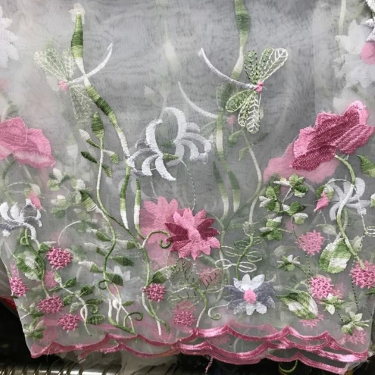 50*130cm Chiffon Flowers Laces Organza Fabric Gorgeous Tulle Bilateral Floral Embroidery for DIY Lady Dress Home Decoration