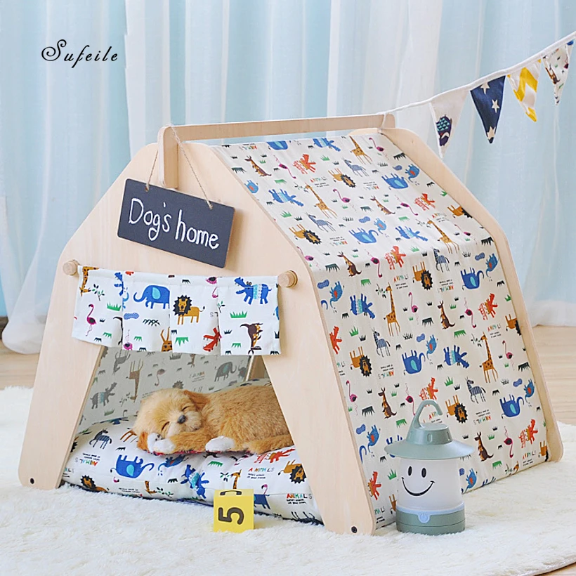 SUFEILE Pet Tent Kennel Cat Litter Small And Medium-Sized Dog Supplies Pet Nest Washable Pet Tent Dog Dog Autumn D40