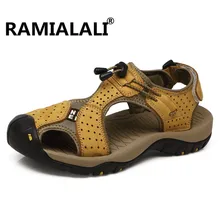 Ramialali мужские сандалии из натуральной кожи летние новые пляжные мужские повседневные туфли уличные сандалии Большие размеры 38-45