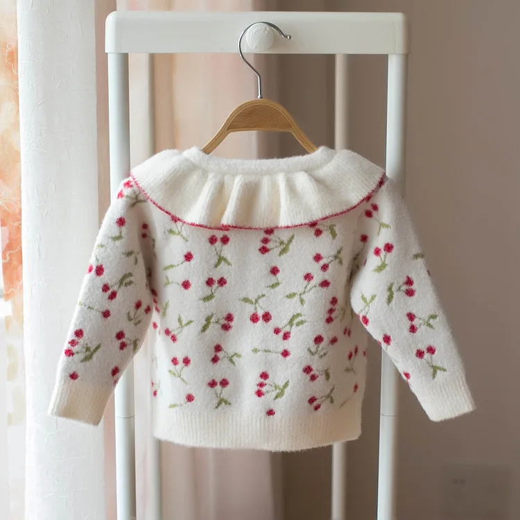 Осенне-зимние вязаные вельветовые кардиганы с воротником и цветочным принтом для маленьких девочек; Детские свитера; вязаная верхняя одежда для младенцев; пальто