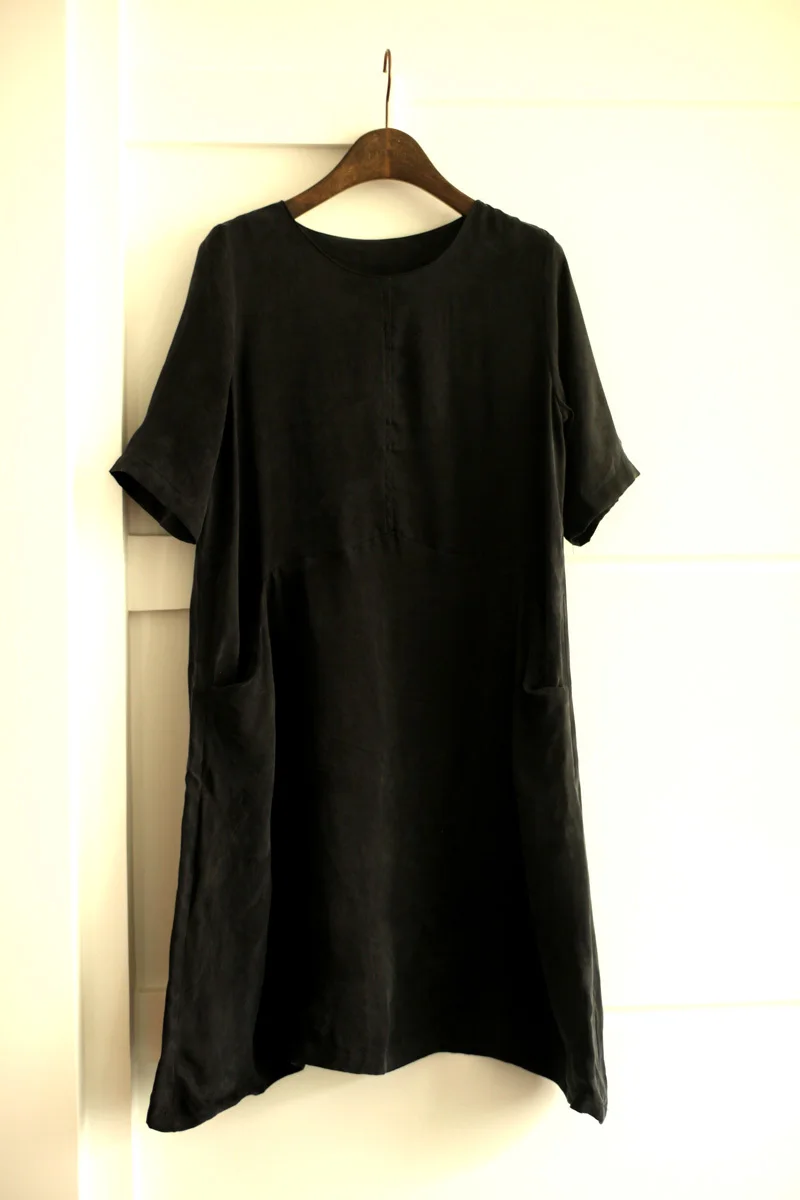 Женское художественное платье с круглым вырезом из шелка Cupro Robe 20190423 - Цвет: Black