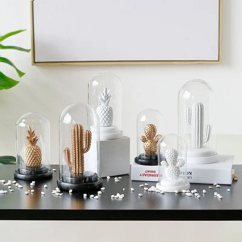 

Minimalism Creative Nordic Style Cactus Design Ornament Crafts Glass Cover Decoration Home Living Room Wine Cabinet Decoration