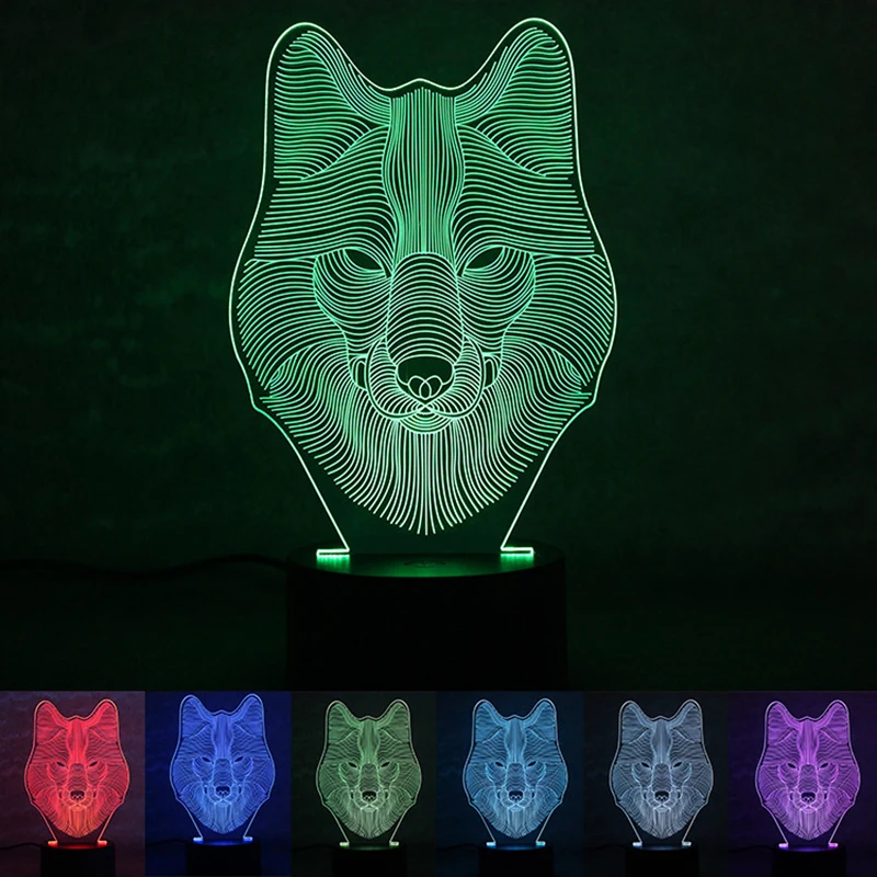 

7 Colors Wolf Lamp 3D Visual Led Night Lights for Kids Touch USB Table Lampara Lampe Baby Sleeping Nightlight