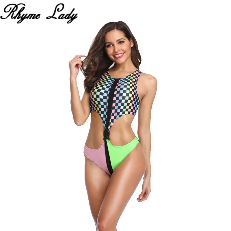 

Rhyme Lady one piece swimwear women new arrivals crochet sexy beachwear brazilian plaid swimming suit Female summer monokini