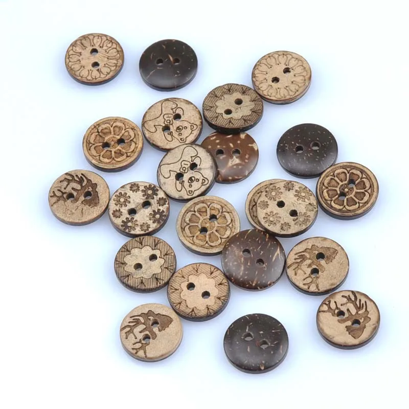 

50PCs Mixed Pattern Coconut Shell Sewing Buttons Craft And Scrapbooking 15mm MT0983