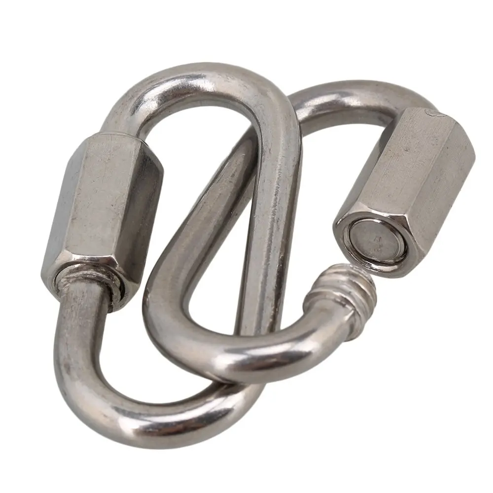 Multifunctional-304-Stainless-Steel-Carabiner-Quick-Oval-Screwlock-Link-Lock-Ring-Hook-M4-Pack-of