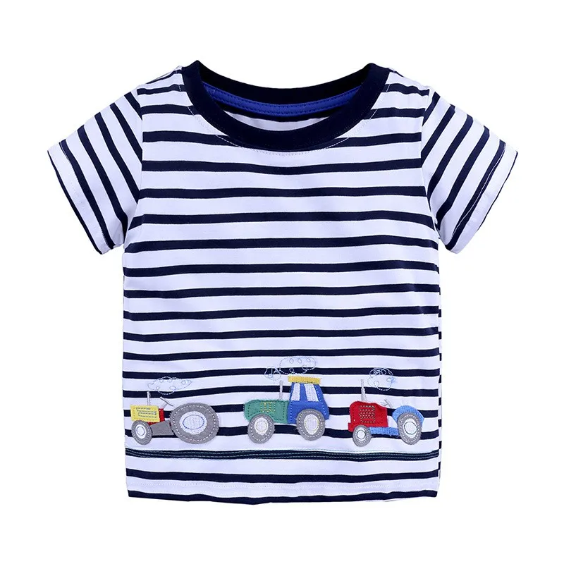 Детская летняя одежда; футболка для маленьких мальчиков; хлопковая футболка с короткими рукавами и рисунком динозавра; Повседневная Спортивная футболка для мальчиков - Цвет: B