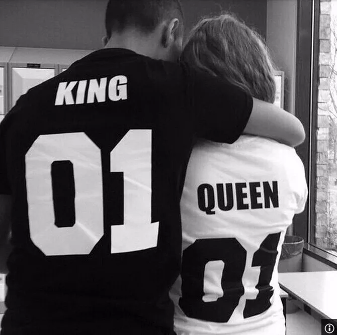 2016 Woman Cotton New King Queen 01 Funny Letter Print Couples Leisure T-shirt Man Tshirt Short Sleeve O neck