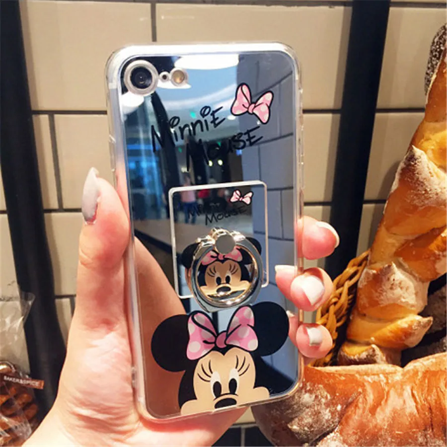 

Minnie Mirror bracket Cartoon Cases For For iphone 5/6/6plus/7G/8plus Ring Stand Case For iphone X/XS/XR/XS MAX TPU Back Cover