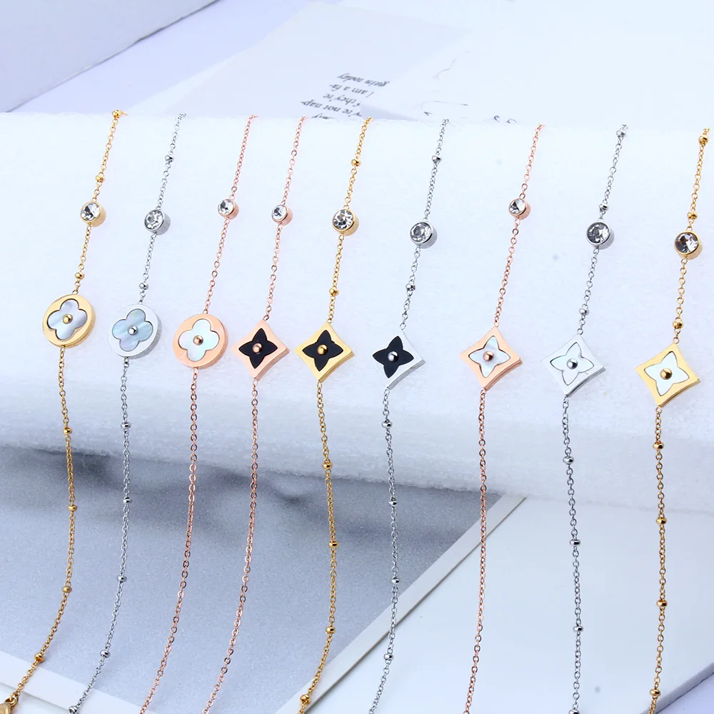 SHE WEIER charms bracelets & bangles for women chain link bracelet women femme stainless steel female braclet clover shell Fashion Jewelry