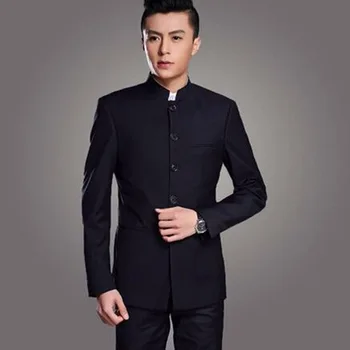 Stand Collar Chinese Tunic Men Suit Set Latest Coat Pant Designs men Suits Groom mens suit Costume Made Plus Size (Jacket+Pant) tian qiong mens black wool suits latest coat pant designs chinese style stand collar slim fit groom wedding suit formal wear